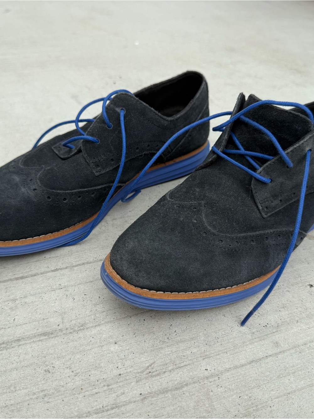Cole Haan Grand OS BlueSuede Wingtip Oxfords - Waterproof